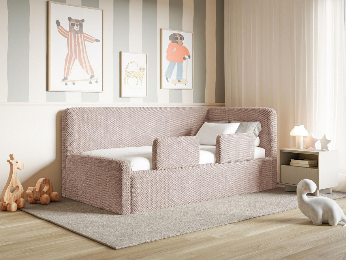 KINDERBETT Fanko Samt Puderrosa 90x200 cm - Hellrosa/Schwarz, Kunststoff/Textil (90/200cm) - Selsey