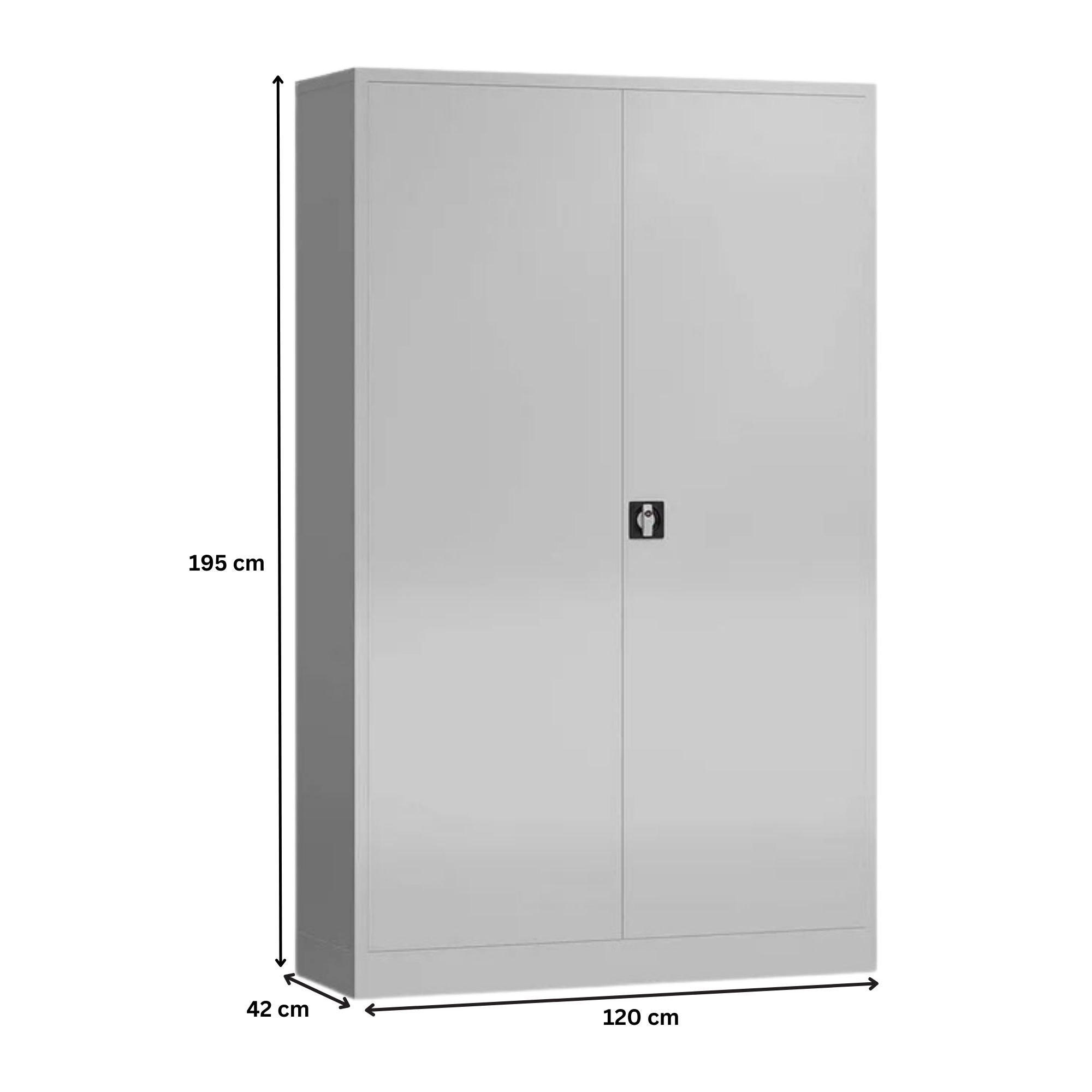 STAHLSCHRANK Bee mit 9 lackierten Fachböden 195x120x42 cm Korpusfarbe Lichtgrau Frontfarbe Lichtgrau - Hellgrau, Metall (120/195/42cm)