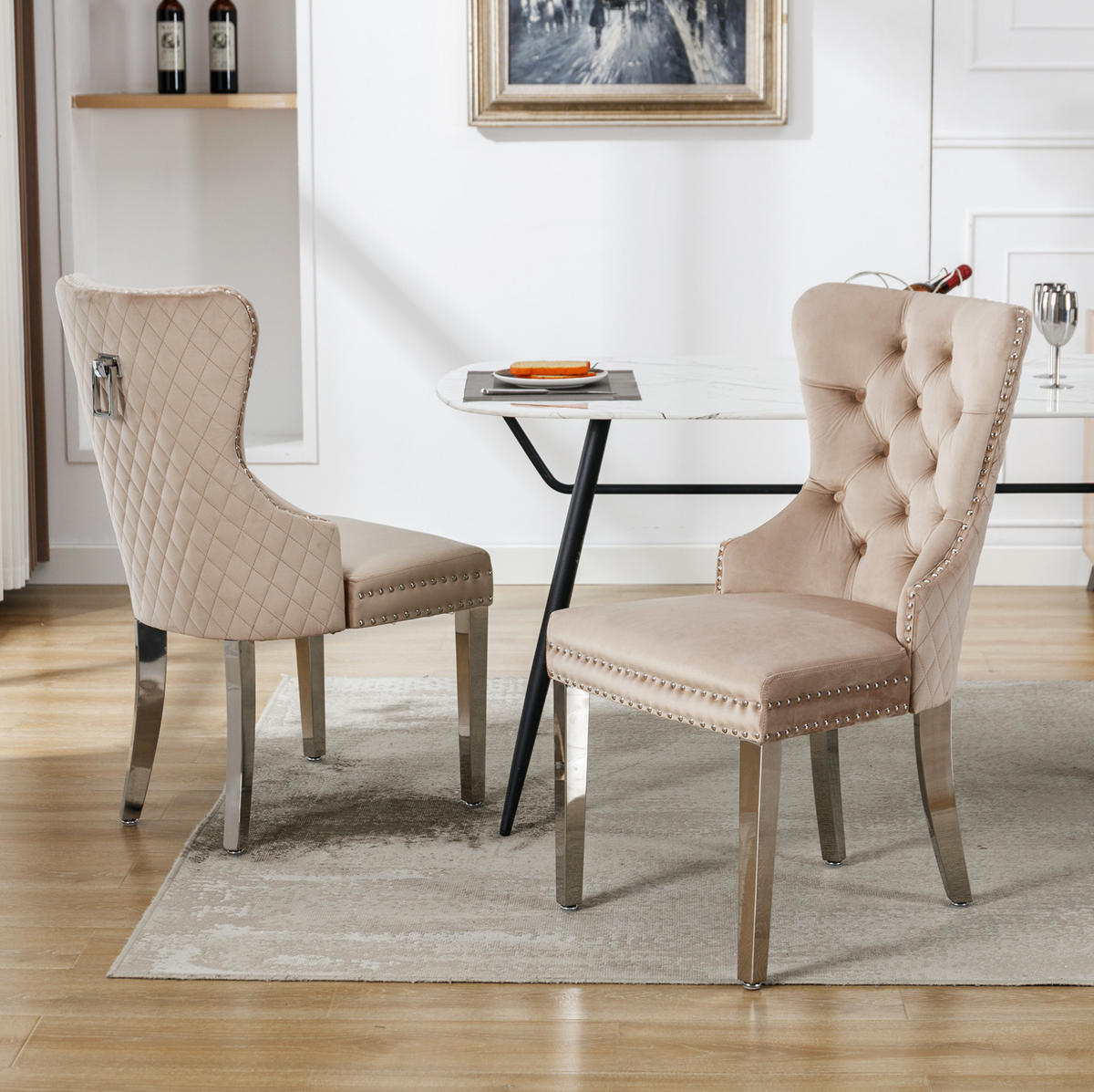 ESSZIMMERSTUHL Samt Beige mit Massivholzrahmen und Metallbeinen - Beige, Metall (62.5/94.5/53cm) - Meubliv