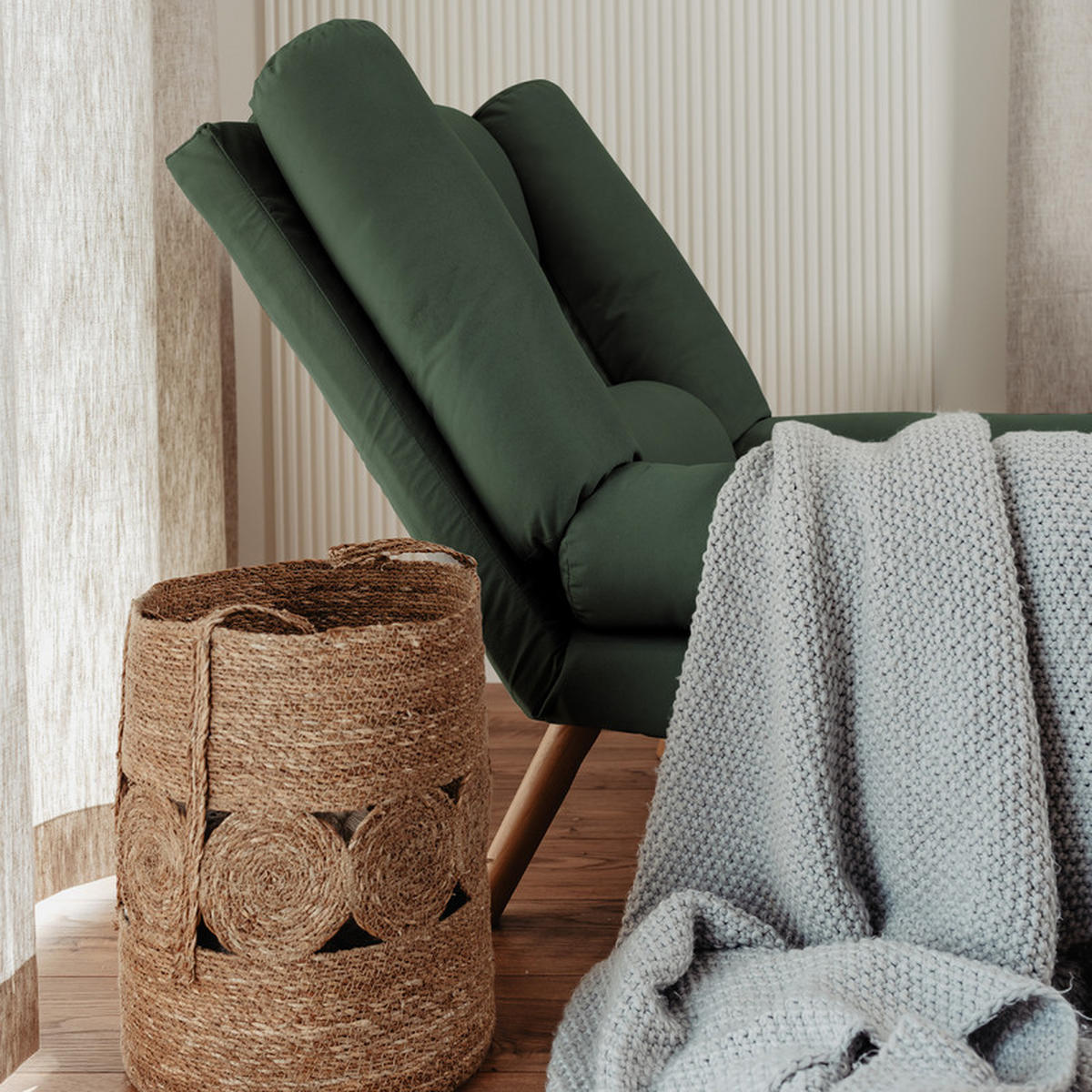 RELAXSESSEL LILA mit hocker, 75/75/100 cm, Grün - Grün, Holz/Textil (75/100/75cm) - Idohome