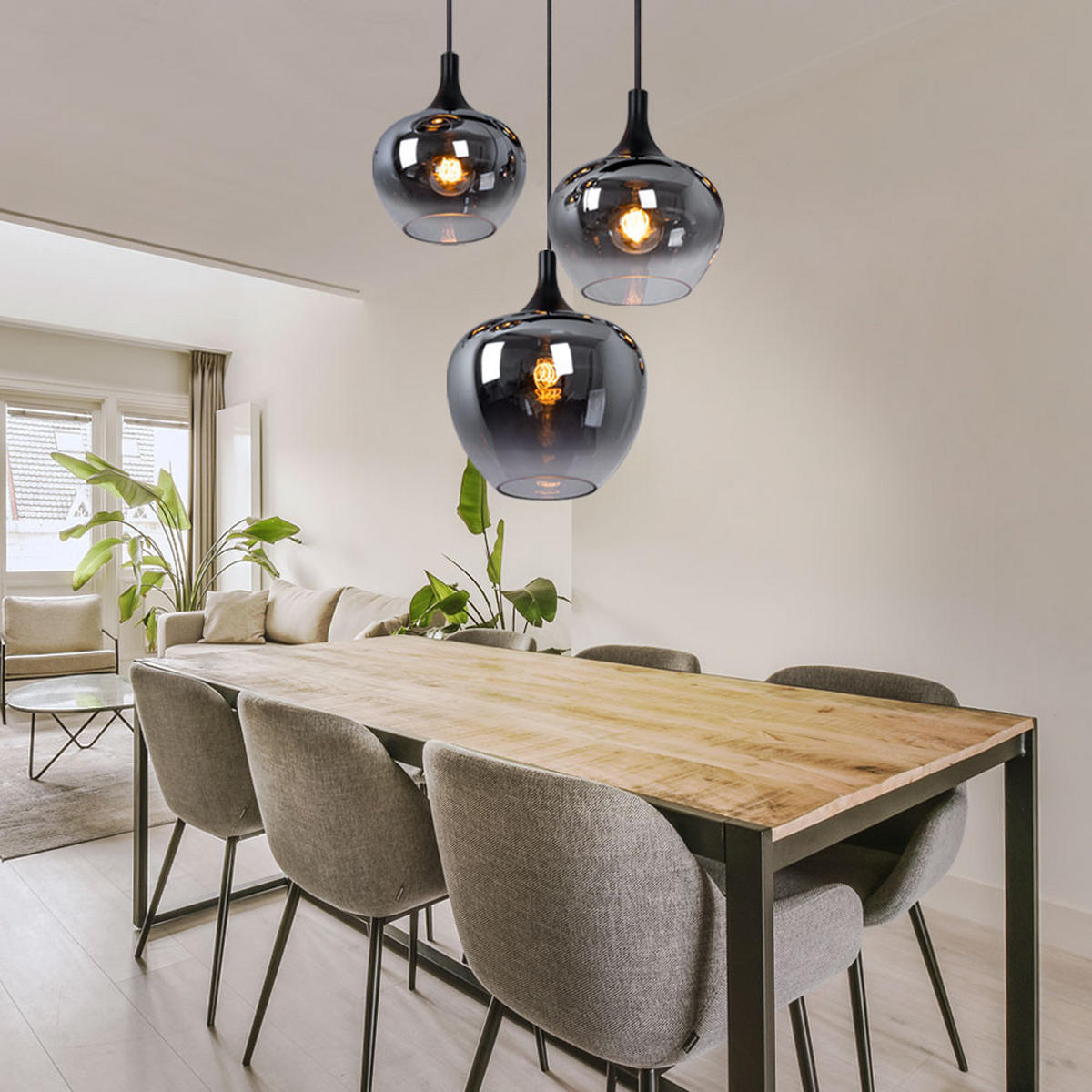 HÄNGELEUCHTE Metall Glas Grau - Grau, Glas (48/48/120cm)