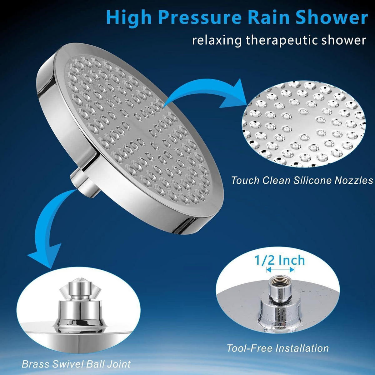 REGENDUSCHE 15 cm Rund Chrom-Finish Einstellbarer Winkel - Silberfarben, Metall (15/3/15cm)