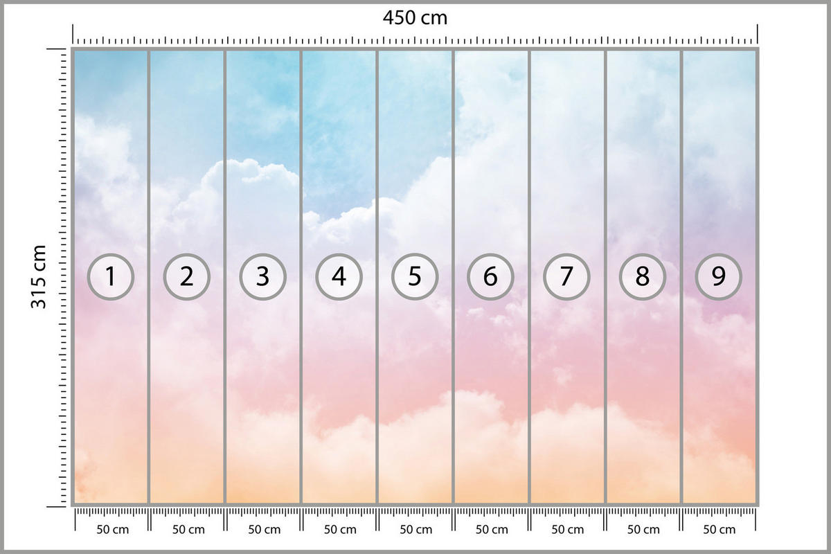 FOTOTAPETE für Kinderzimmer bunte Wolken Abstraktion 450x315 - Blau/Violett, Papier (450/315cm) - Muralo