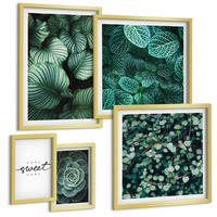 BILDER SET 5er Set - 50x50 cm & 20x30 cm & 40x60 cm Goldrahmen - Wellen, Sand, Wasser, Steine, Strand - Goldfarben, Kunststoff (40/60cm) - TULUP