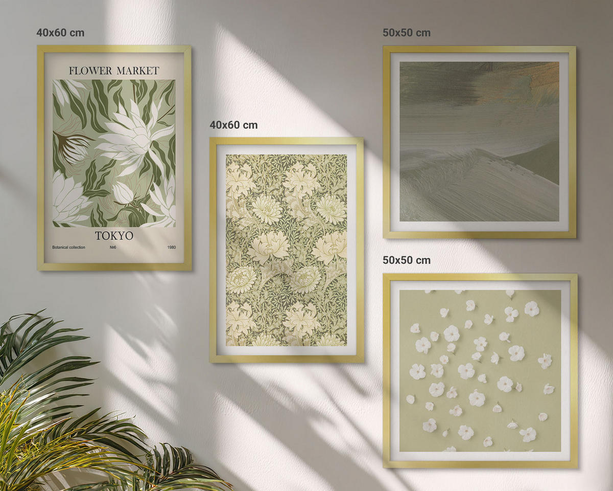 BILDER SET 4er Set - 50x50 cm & 40x60 cm Goldrahmen - Florale Abstraktionen im Boho-Stil - Goldfarben, Kunststoff (50/50cm) - TULUP