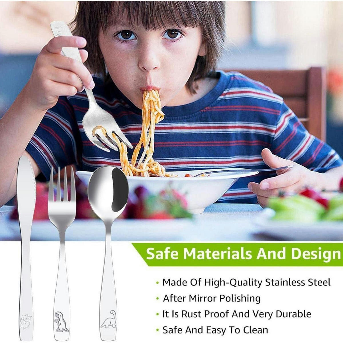 KINDERBESTECK 15-teiliges Set Edelstahl mit Dinosaurier-Motiv - Silberfarben, Metall