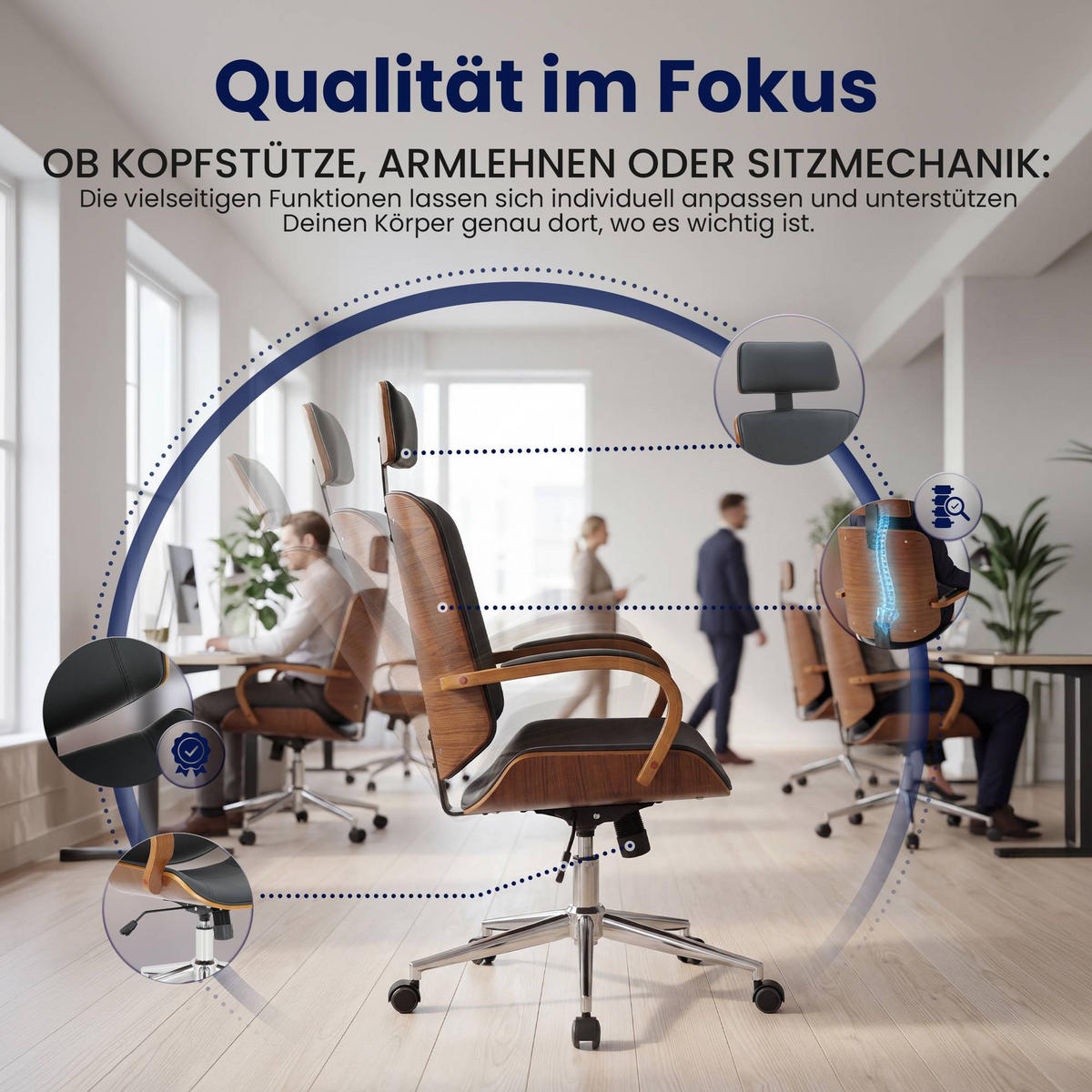 DREHSTUHL Lederlook Walnuss/Schwarz - Walnussfarben/Schwarz, Textil/Metall (70/118/70cm) - CLP