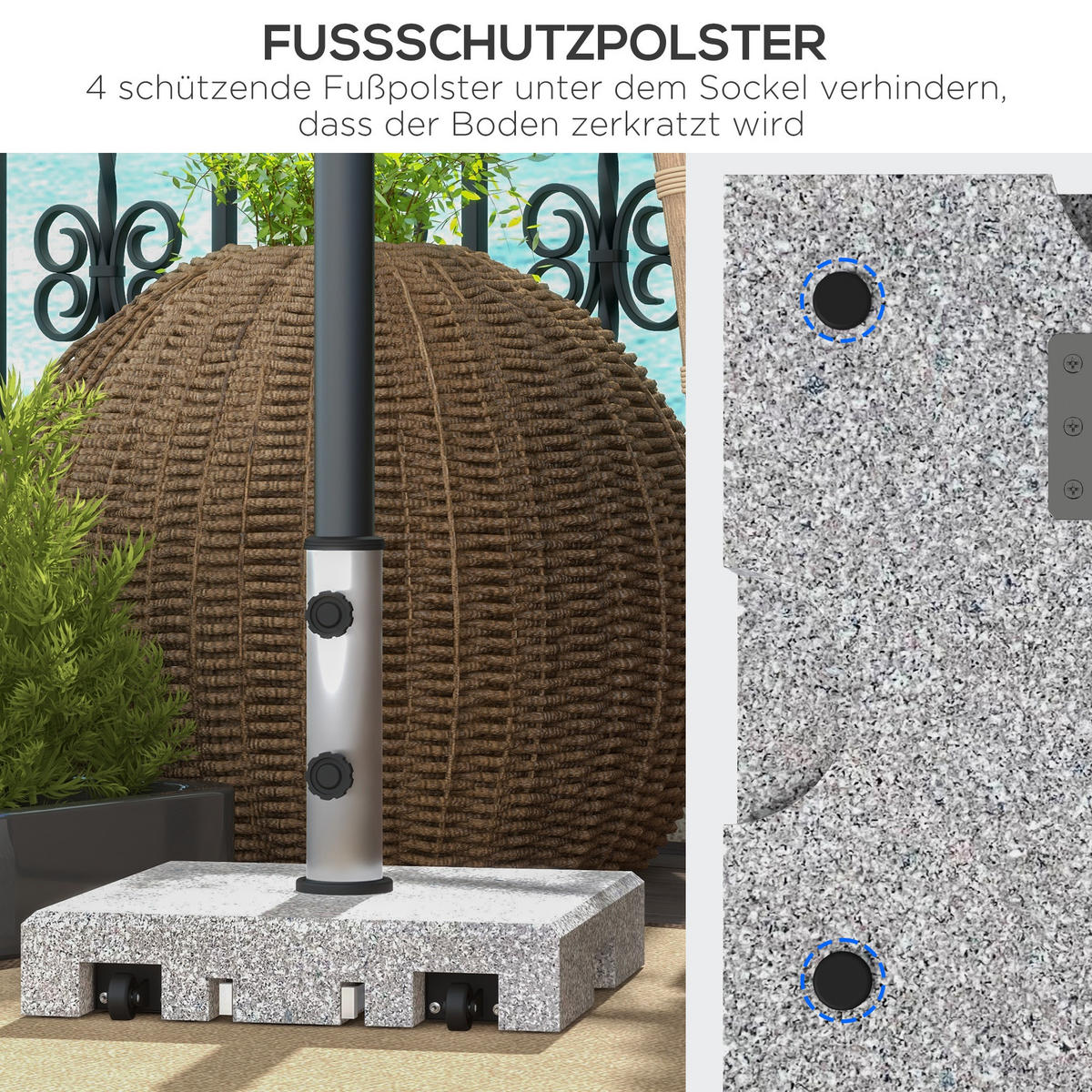 SONNENSCHIRMFUß für Mastdurchmesser Ø 32/38/48 mm, für Garten, Balkon, Granit, Grau 41 x 41 x 37,5 cm - Grau, Kunststoff (41/41cm) - Outsunny