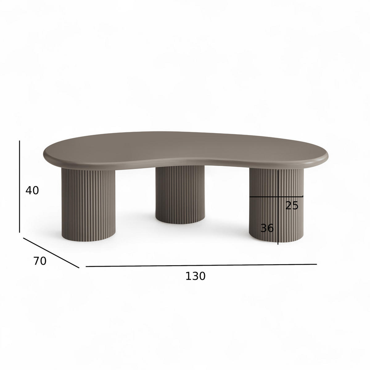 COUCHTISCH nierenform Beige 130/70/40 cm - Taupe/Graubraun, Holzwerkstoff (130/70/40cm) - Furnhouse