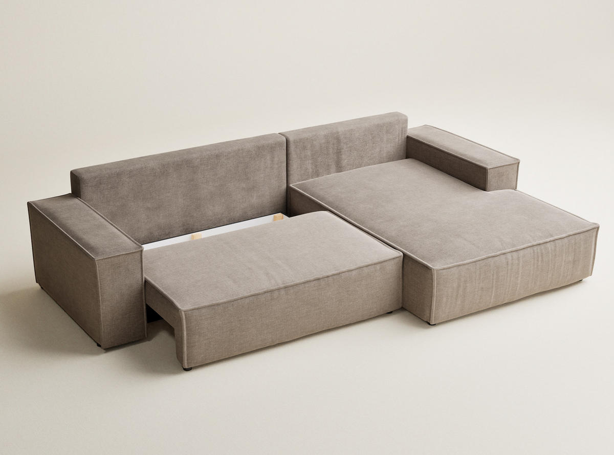 ECKSOFA Maze Grau braun Chenille-Stoff - Rechts Seite - Graubraun/Schwarz, Holz/Holzwerkstoff (294/185cm) - Maison de Reve
