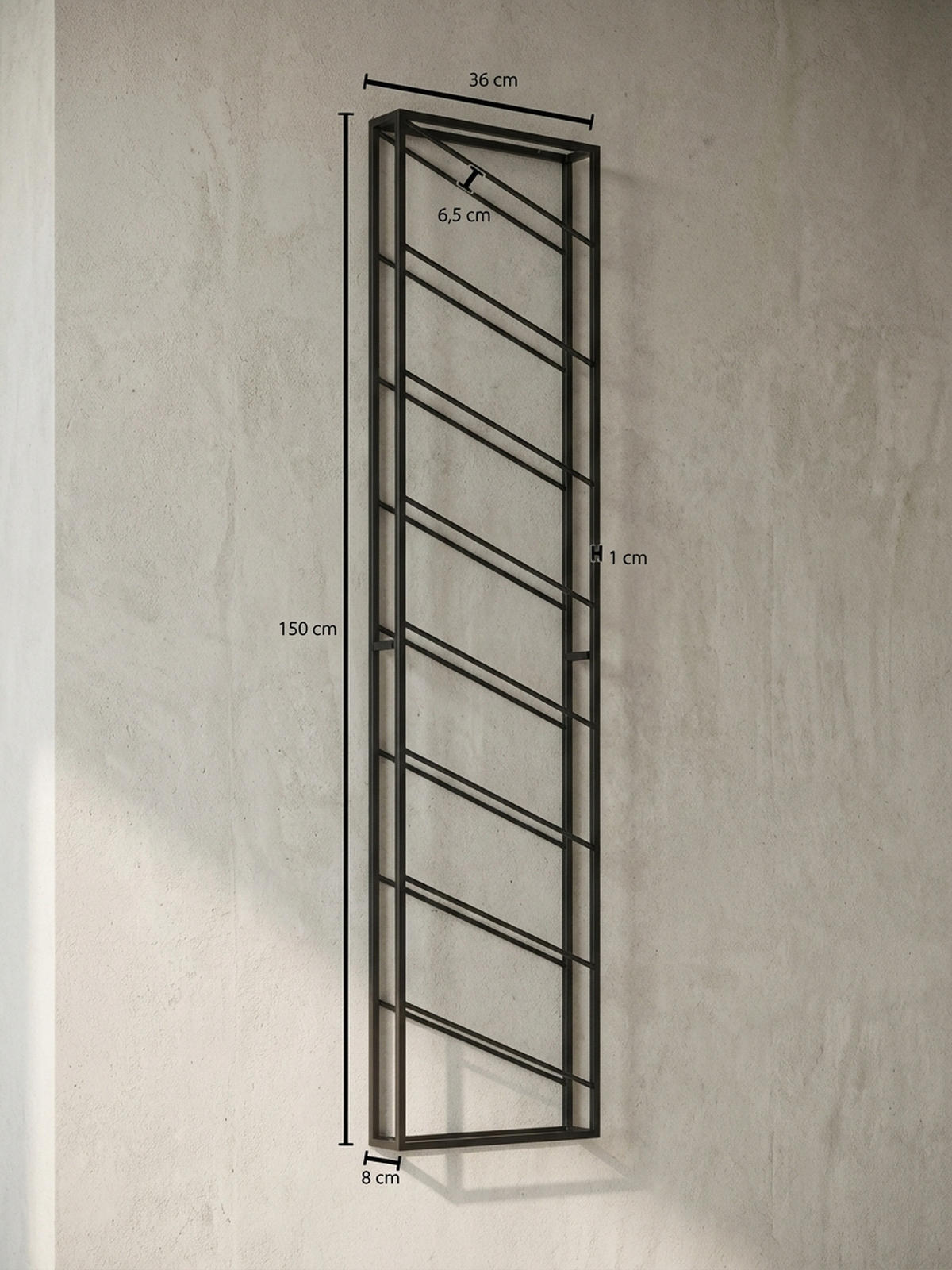 WEINREGAL STILVIN Eisen Pulverbeschichtet Wandmontage Handgefertigt, Schwarz 36x8x150 cm - Schwarz, Metall (36/150/8cm) - KADIMA DESIGN