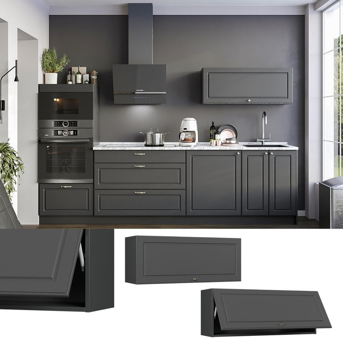 HÄNGESCHRANK Fame-Line, Anthrazit-Gold Landhaus/Anthrazit, 100 cm - Anthrazit, Holzwerkstoff (100/40/34.1cm) - Vicco