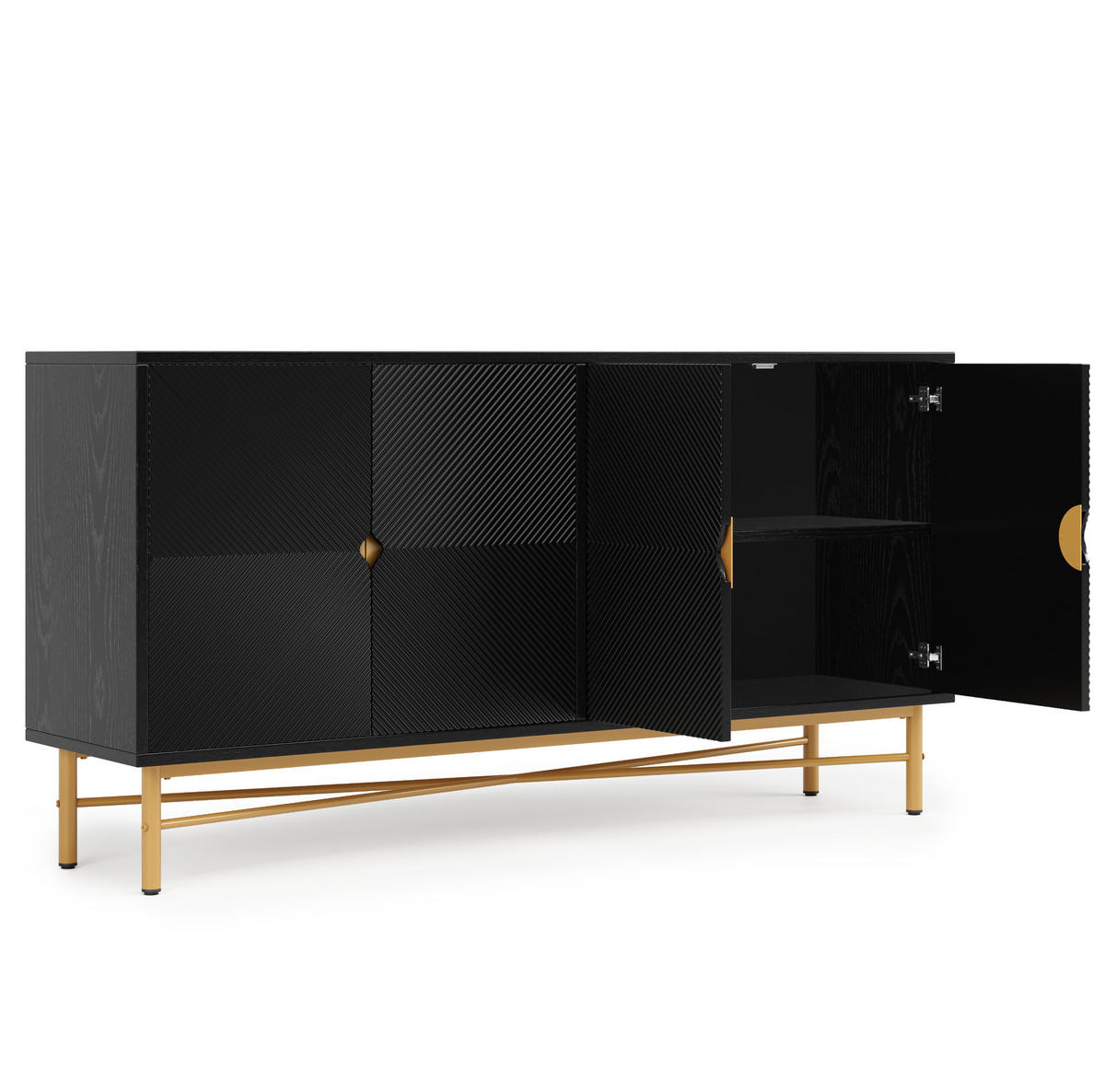 SIDEBOARD 160/40/82 cm Schwarz aus MDF und Spanplatte mit 4 Türen, Soft-Close und Goldakzenten - Schwarz, Holzwerkstoff (40/82/160cm) - OKWISH