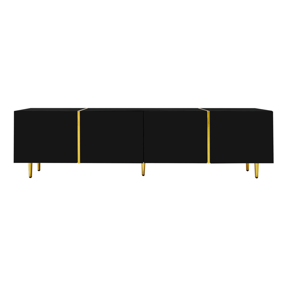 TV ormarić 170/35/46 cm crni od MDF-a s visokim sjajem i 4 vrata - crna, drvni materijal (170/46/35cm) - OKWISH