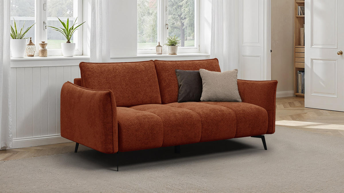 SOFA AERA 2,5-Sitzer, orange - Schwarz/Orange, Holz/Textil (187/89/96cm) - Courtois Laville
