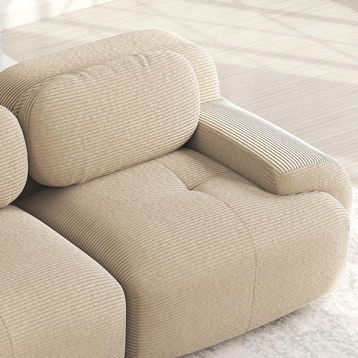 ECKSOFA 298/178/70 cm Beige aus Cordstoff mit 32D-Schaum, rahmenlos und montagefrei - Beige, Textil (178/298cm) - OKWISH