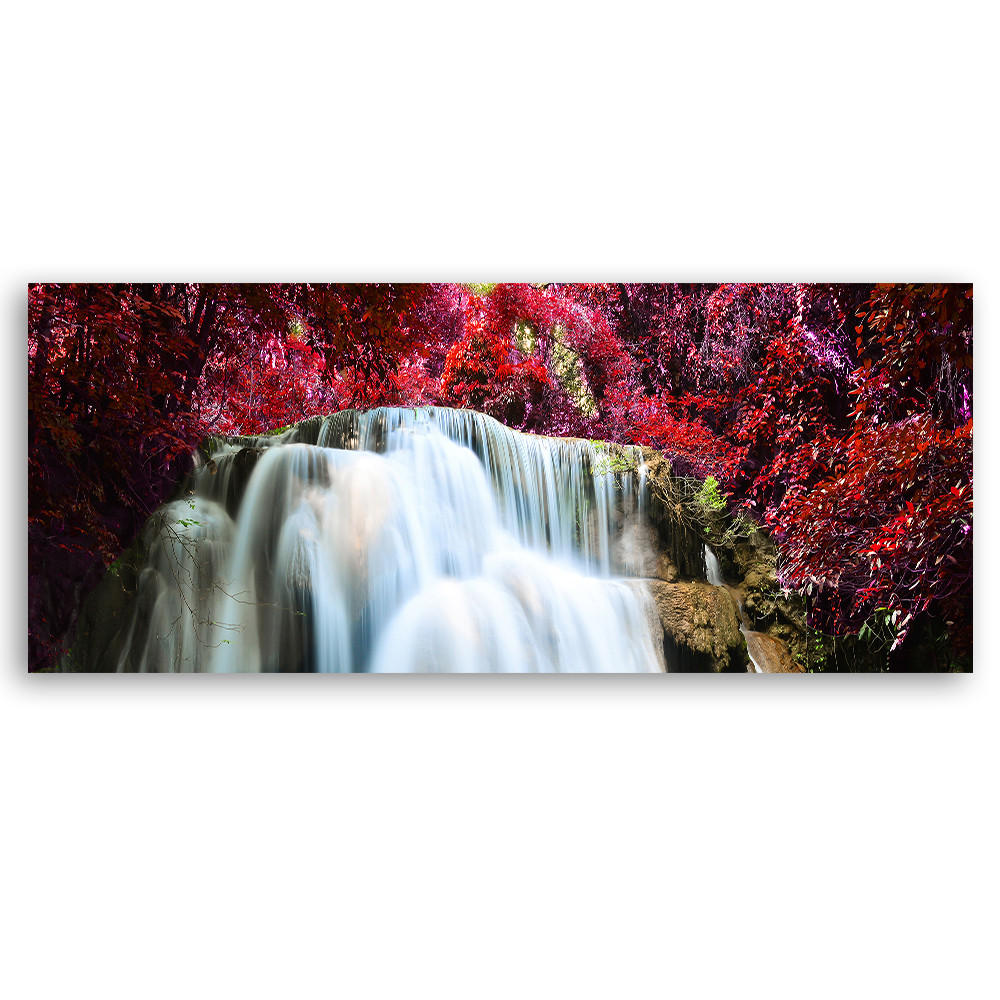WANDBILD wasserfall natur rot - Pink, Textil (90/30cm) - Feeby