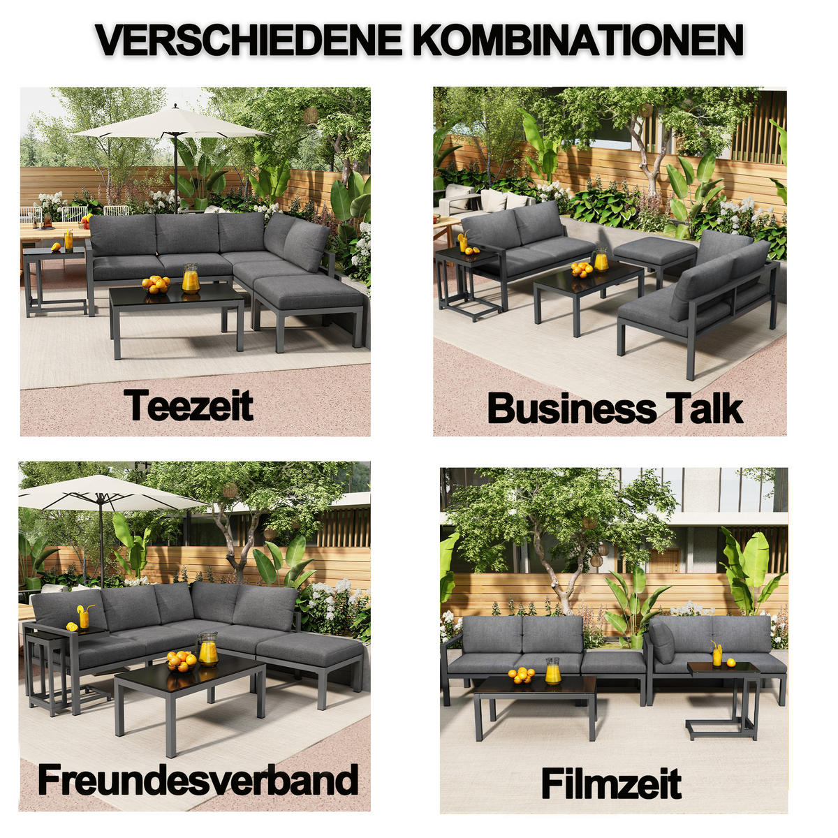 LOUNGESET 5er Grau Eck Mit Beistelltisch & Couchtisch - Grau, Metall - FLIEKS