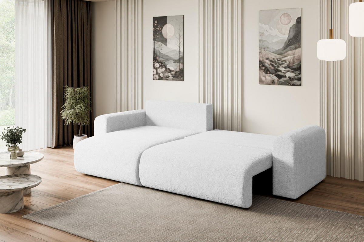 ECKSOFA mit Schlaffunktion und Bettkasten ORRO-L - 272x145x83 cm Weiß Bouclé - Schwarz/Weiß, Holzwerkstoff/Kunststoff (272/145cm) - ALTDECOR