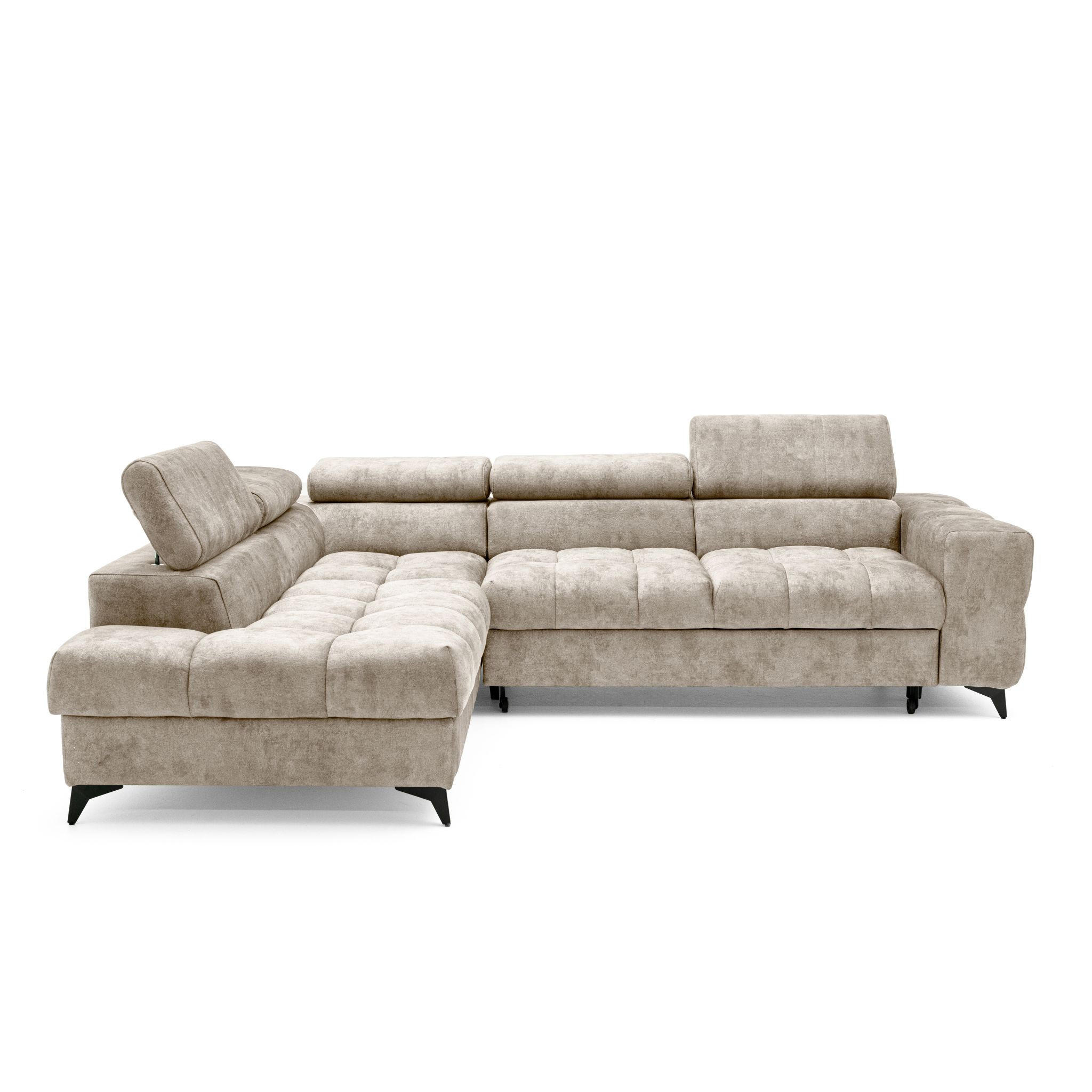 ECKSOFA PUDDING L Links mit Schlaffunktion 128x197 Velours Beige - Beige/Schwarz, Holz/Textil (270/204cm) - Muffo