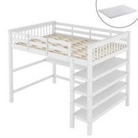 HOCHBETT 140/200 cm weiß mit Ablagefächern und Unterbettschreibtisch mit Matratze - Weiß, Holzwerkstoff (140/200cm) - OKWISH