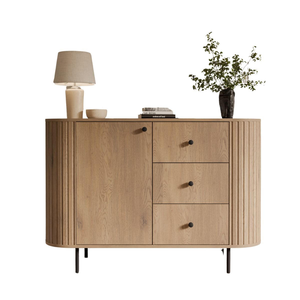 KOMMODE mit Schubladen japandi eiche OVI - Braun, Holzwerkstoff (123/85/42cm) - Compleo24