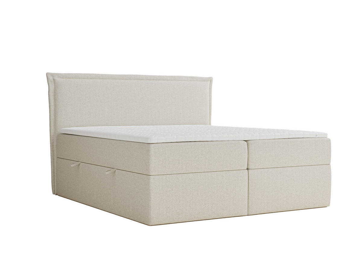 BOXBETT Saffron 140/200 cm, in Creme, Bettkasten, Matratze, Topper - Creme/Schwarz, Holz/Holzwerkstoff (140/200cm) - Maison de Reve