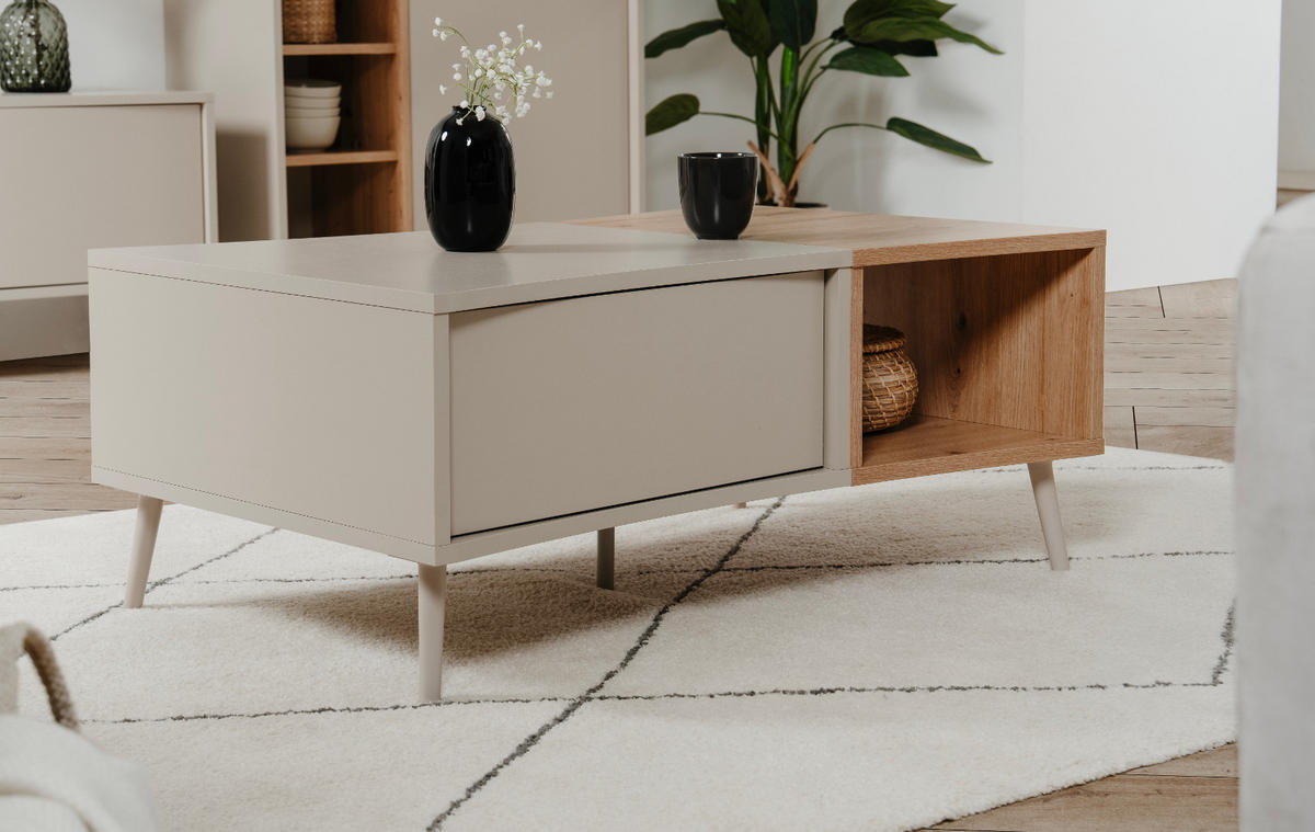 COUCHTISCH Kaschmir, Eiche Artisan 94 x 60 cm, Wohnzimmertisch mit Stauraum - Kaschmir/Eiche Artisan, Holzwerkstoff (60/94/40cm) - Furn.Design