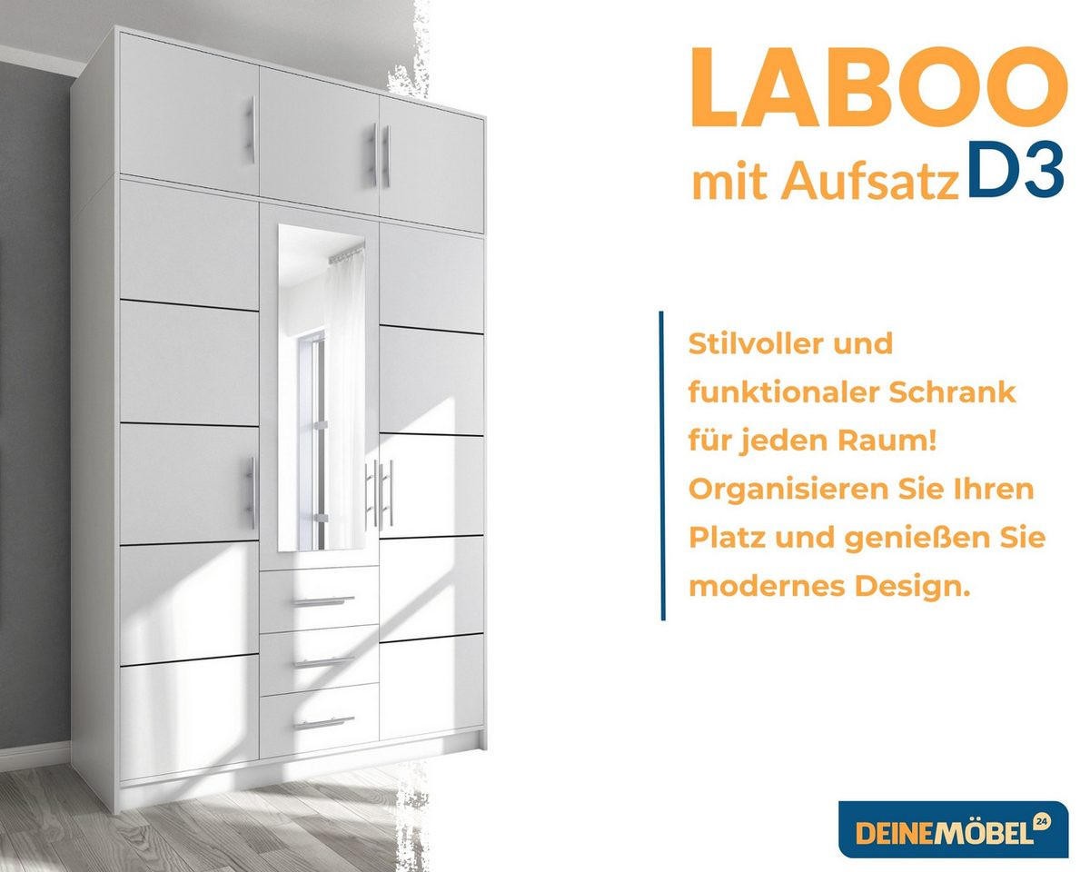 DREHTÜRENSCHRANK LABOO 147/245/58 cm in Weiß mit Aufsatz - Weiß, Holzwerkstoff (147/245/58cm) - Deine Möbel 24