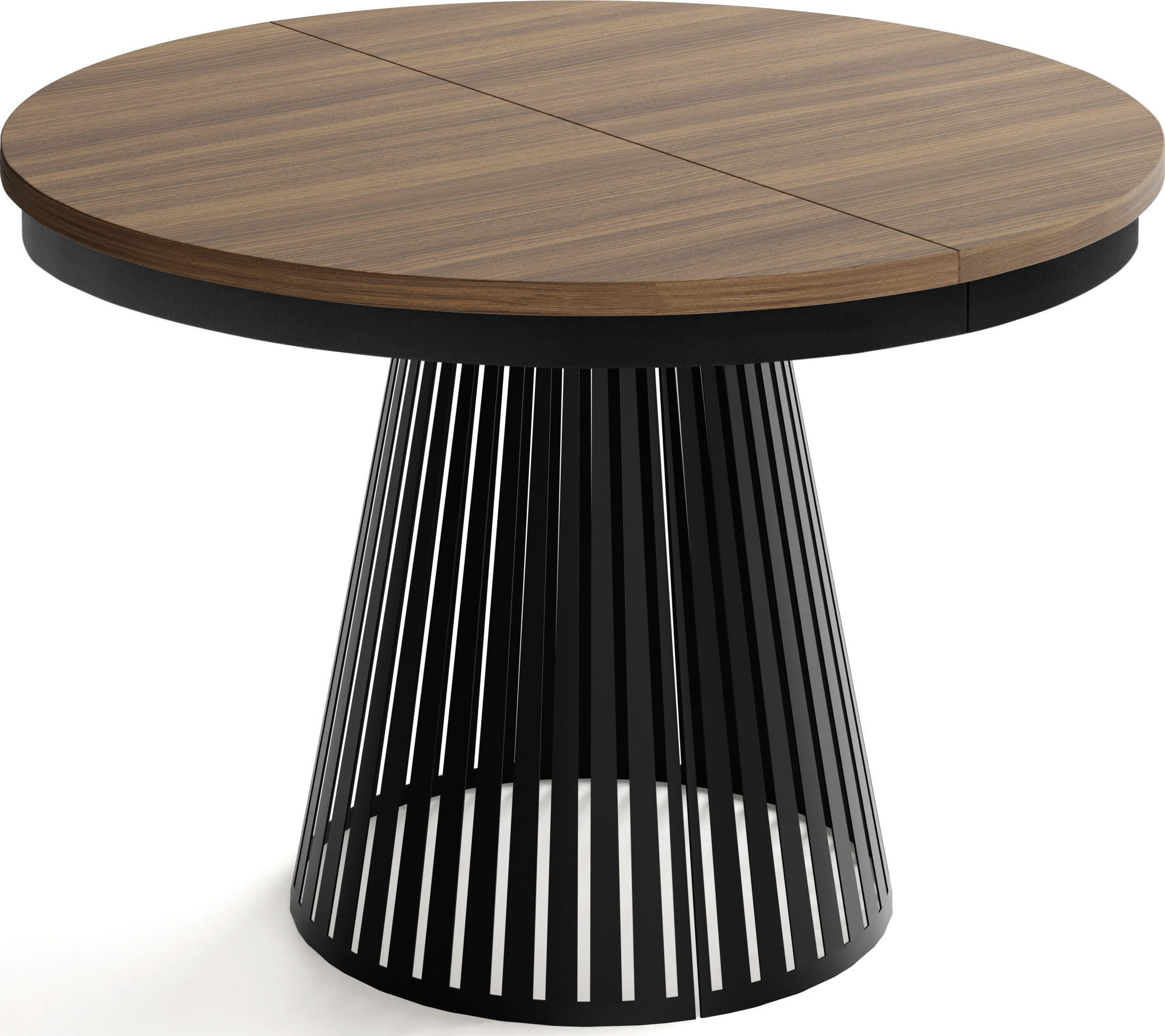 ESSTISCH Naro rund ausziehbar mit Schwarzem Lamellen-Metallgestell, Walnuss Braun 120-200/120/76 cm - Walnussfarben/Schwarz, Holzwerkstoff/Metall (120/120/76cm) - WFL GROUP