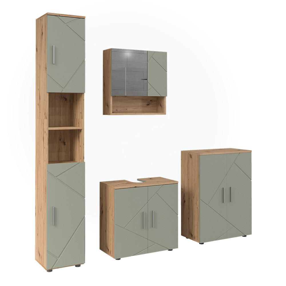BADMÖBEL-SET Irma Salbeigrün 4 Teile - Salbeigrün, Holzwerkstoff (60/59/30cm) - Vicco