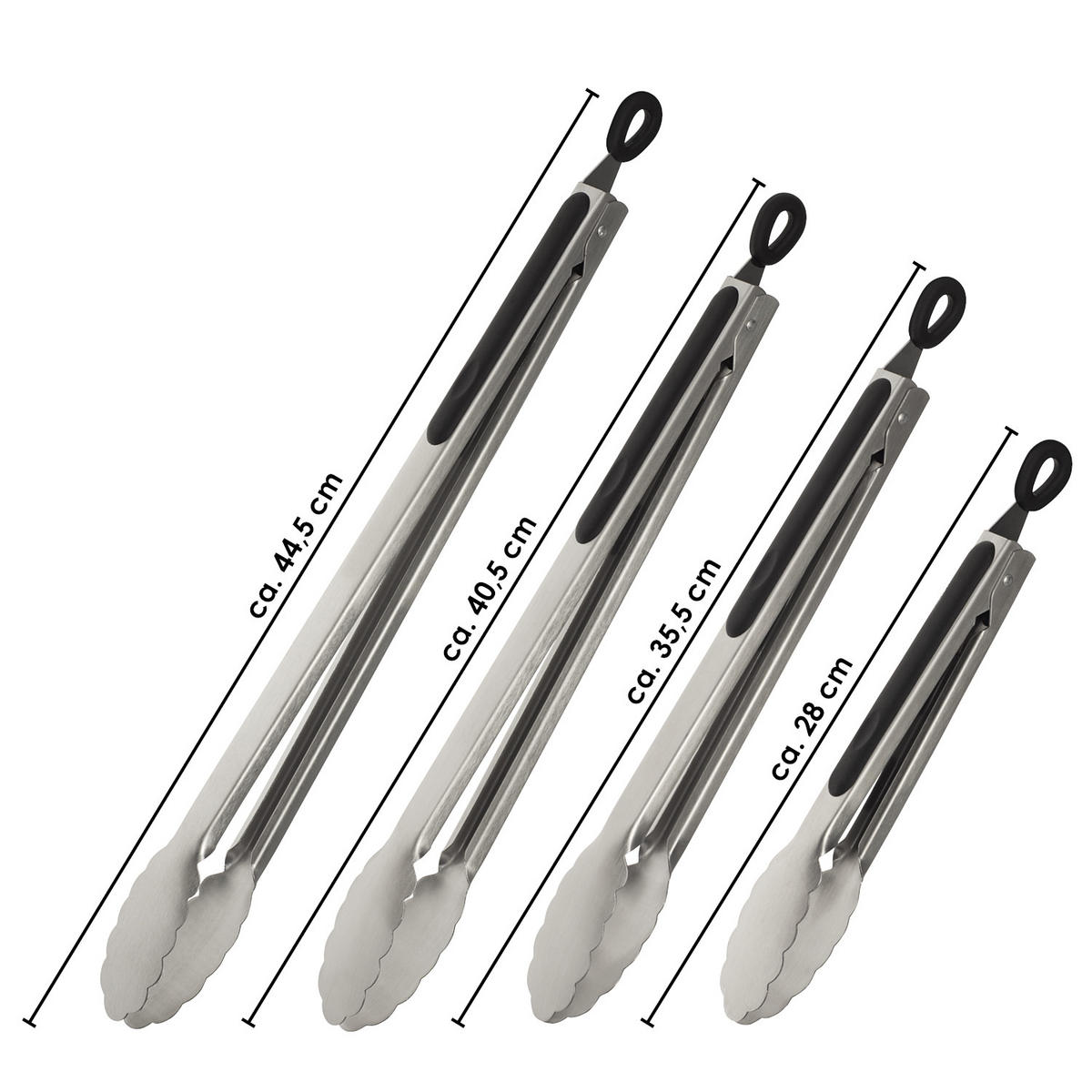 GRILLZANGEN 4er-Set, schwarz, Edelstahl - Edelstahlfarben, Metall (44.5cm) - bremermann