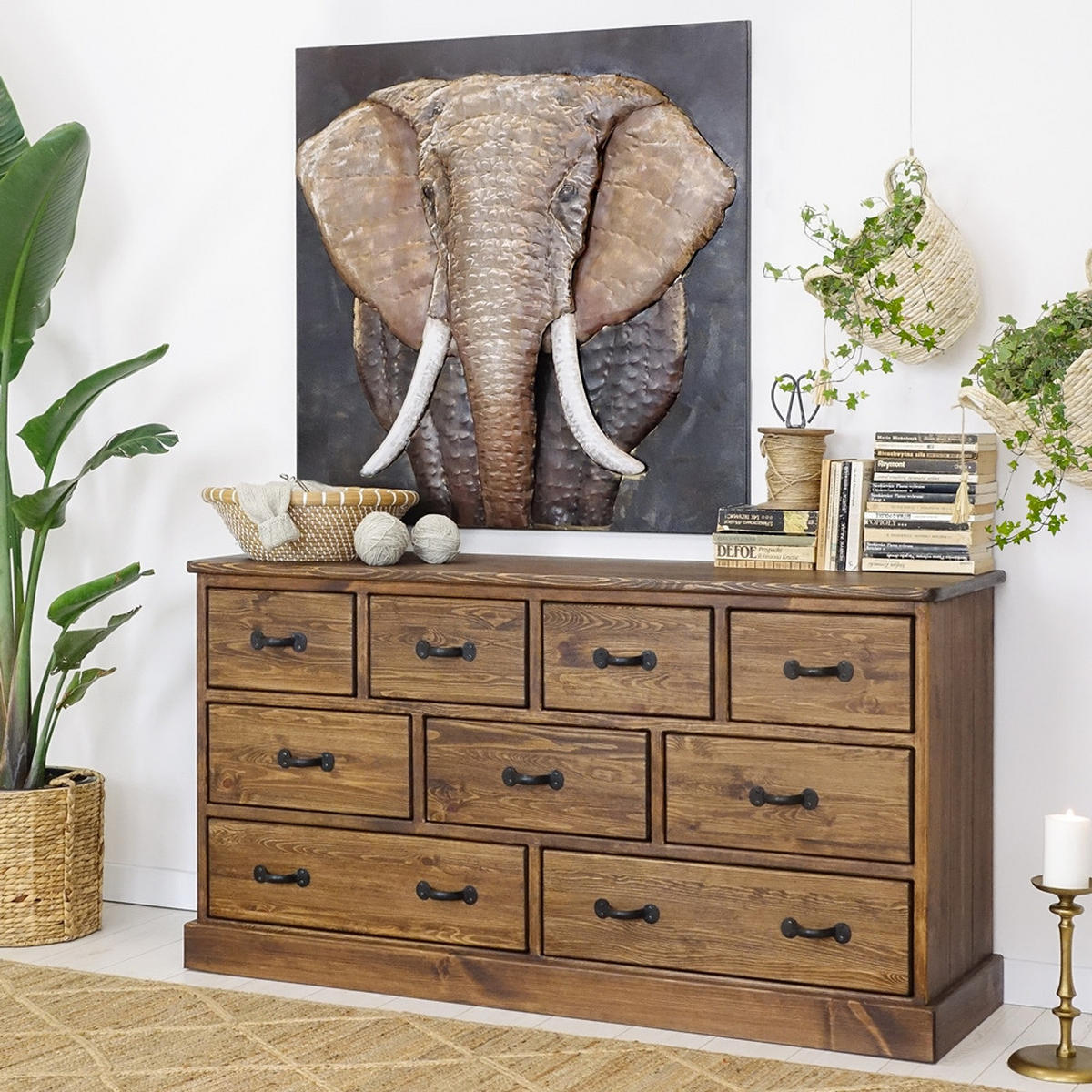KOMMODE aus Massivholz Rustyk 3/9 - Dunkelbraun/Schwarz, Holz (152/80/45cm) - Seart