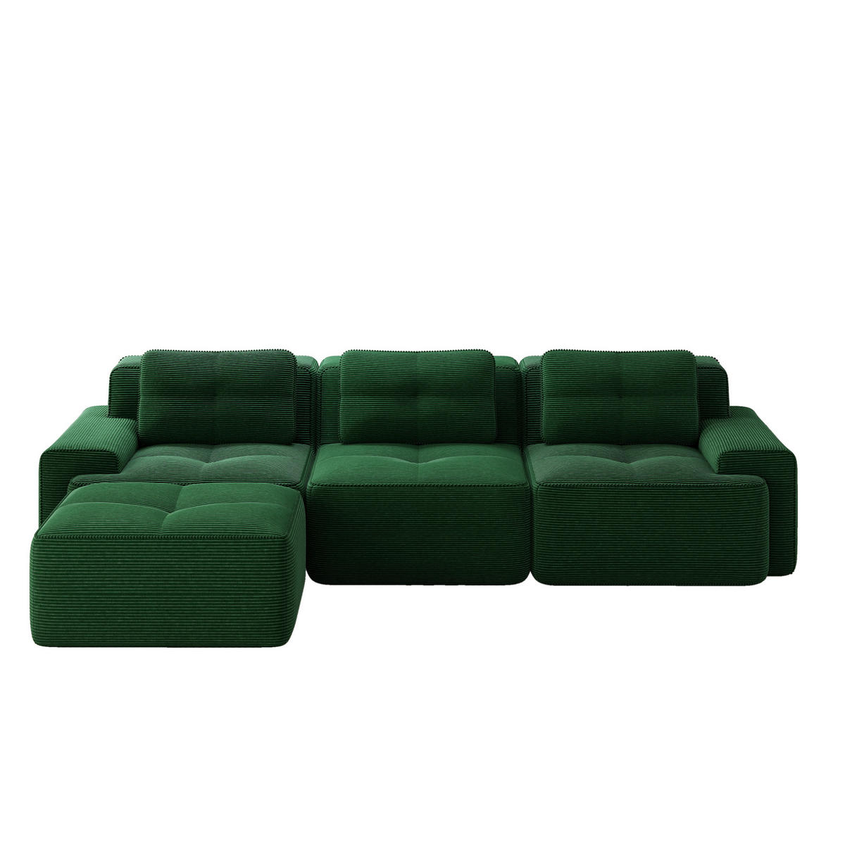 MODULARES Ecksofa aus Cord in Grün 293x177x69 cm mit Ottomane, tiefem Sitz und breiten Armlehnen - Grün, Textil (177/293cm) - IVMEU