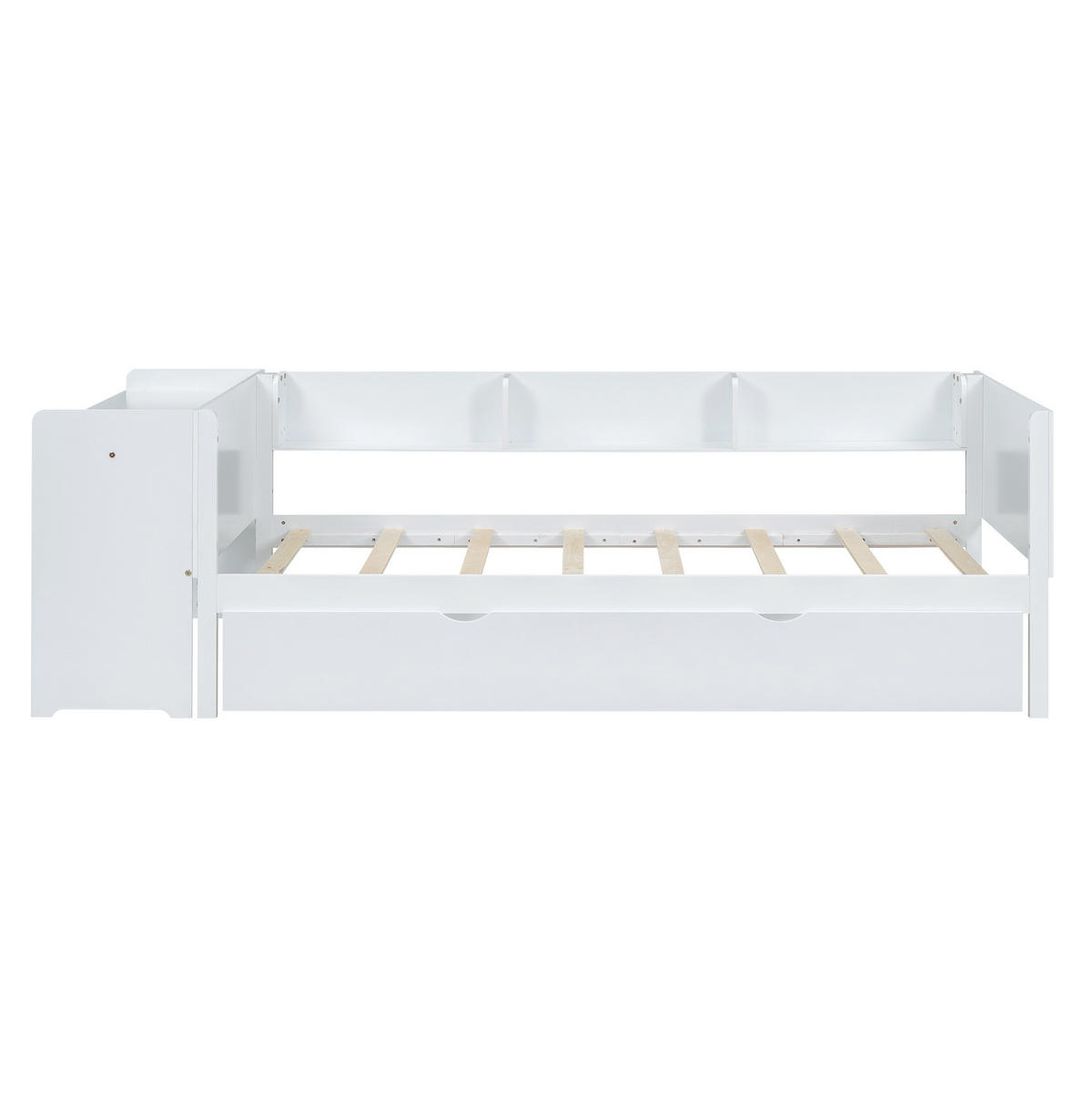 POLSTERBETT aus Kiefer & MDF 90x200 cm in Weiß mit Ausziehbett & Schreibtisch - Weiß, Holzwerkstoff (90/200cm) - Modfu