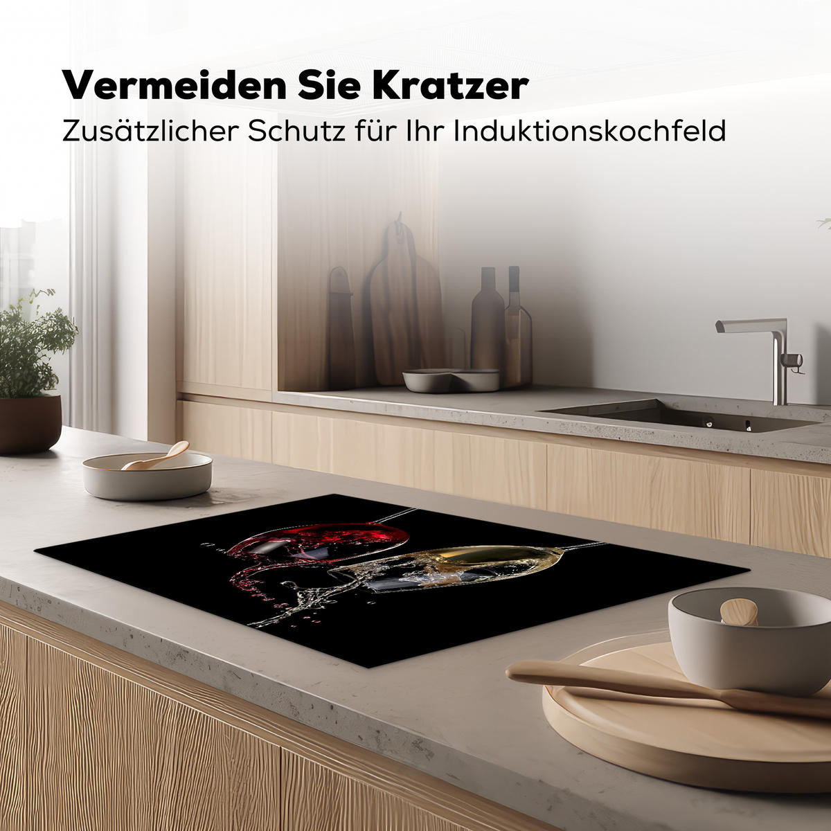 HERDABDECKPLATTE Rotwein - Weißwein - Glas - Schwarz Ceranfeldabdeckung 76x51.5 cm - Weinrot, Kunststoff (76/51.5/0.2cm) - MuchoWow