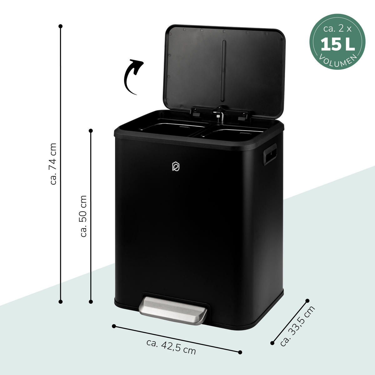 ABFALLEIMER 30 Liter, schwarz - Schwarz, Metall (42.5/50/33.5cm) - eluno