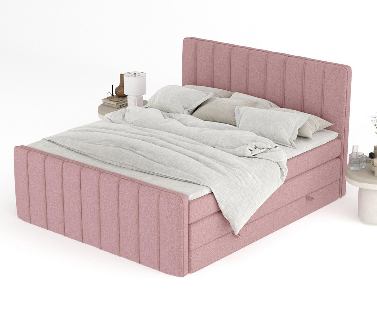 BOXSPRINGBETT Novara Rosa 140/200 cm - Schwarz/Rosa, Holz/Holzwerkstoff (140/200cm) - Maison de Reve