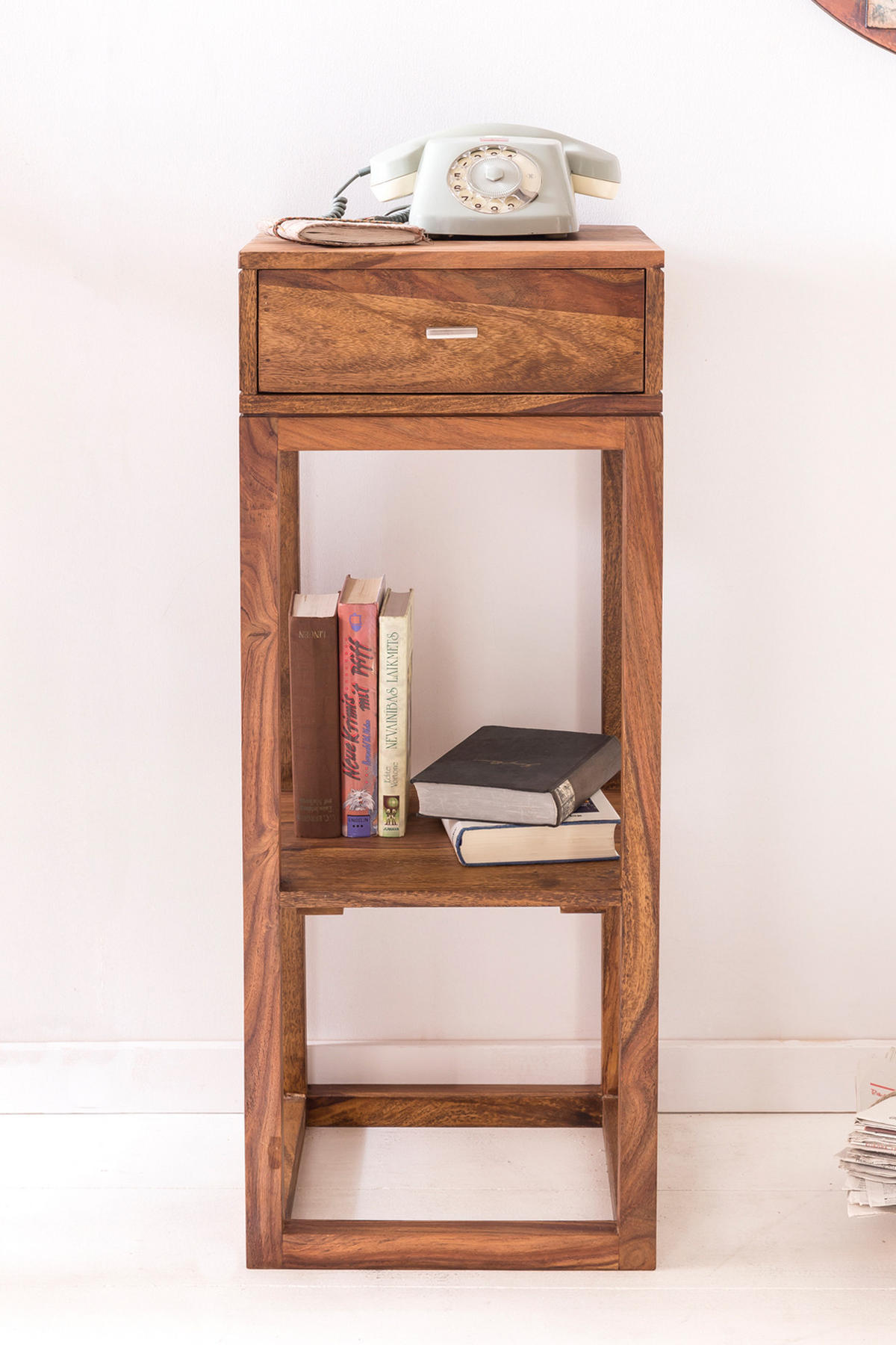 BEISTELLTISCH – Massivholz quadratisch mit Schublade und Ablagefach - Braun, Holz (35/35/90cm) - KADIMA DESIGN