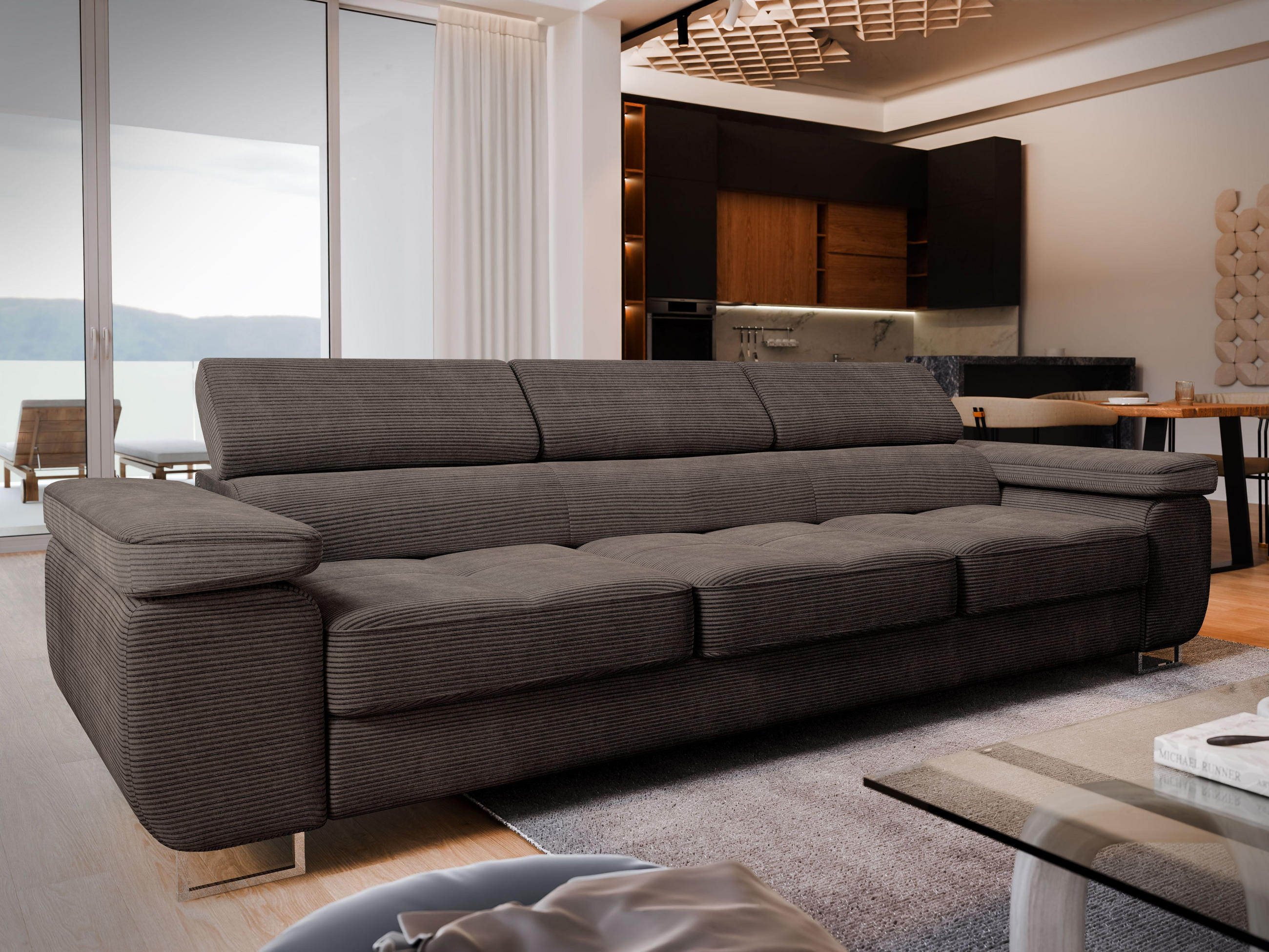 BETTSOFA MOSINE Braun Kordstoff mit Schlaffunktion - Braun, Textil (281/87/98cm) - MASSENO