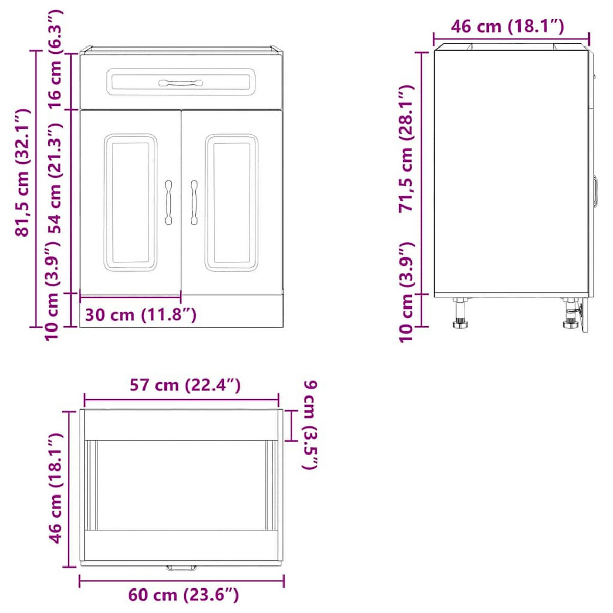 KÜCHENUNTERSCHRANK Kalmar Weiss Holzwerkstoff - Weiß, Holzwerkstoff (46/81.5/60cm) - vidaXL