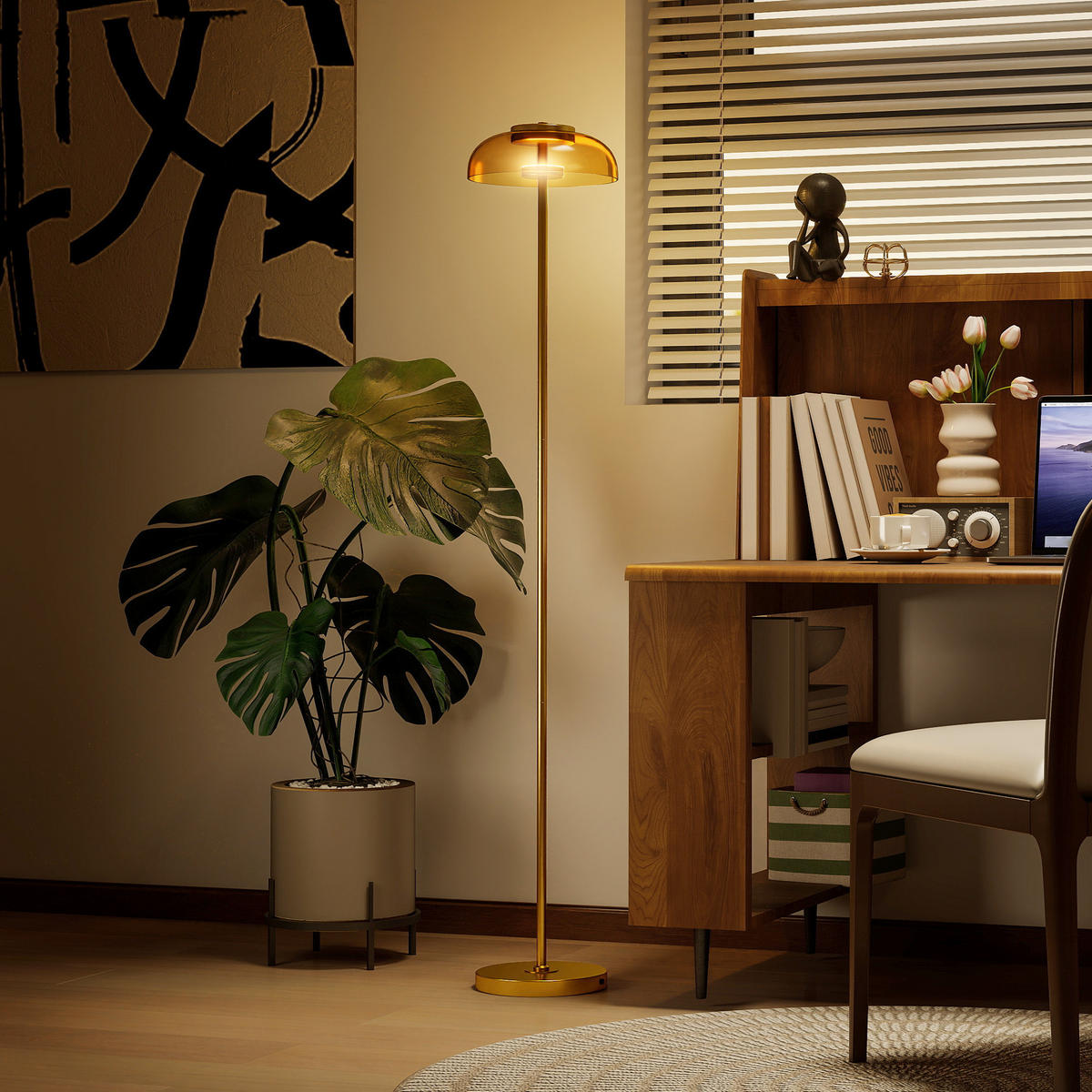 STEHLAMPE warmem Licht Led Fußschalter - Goldfarben, Metall (25/25/134cm) - HOMCOM