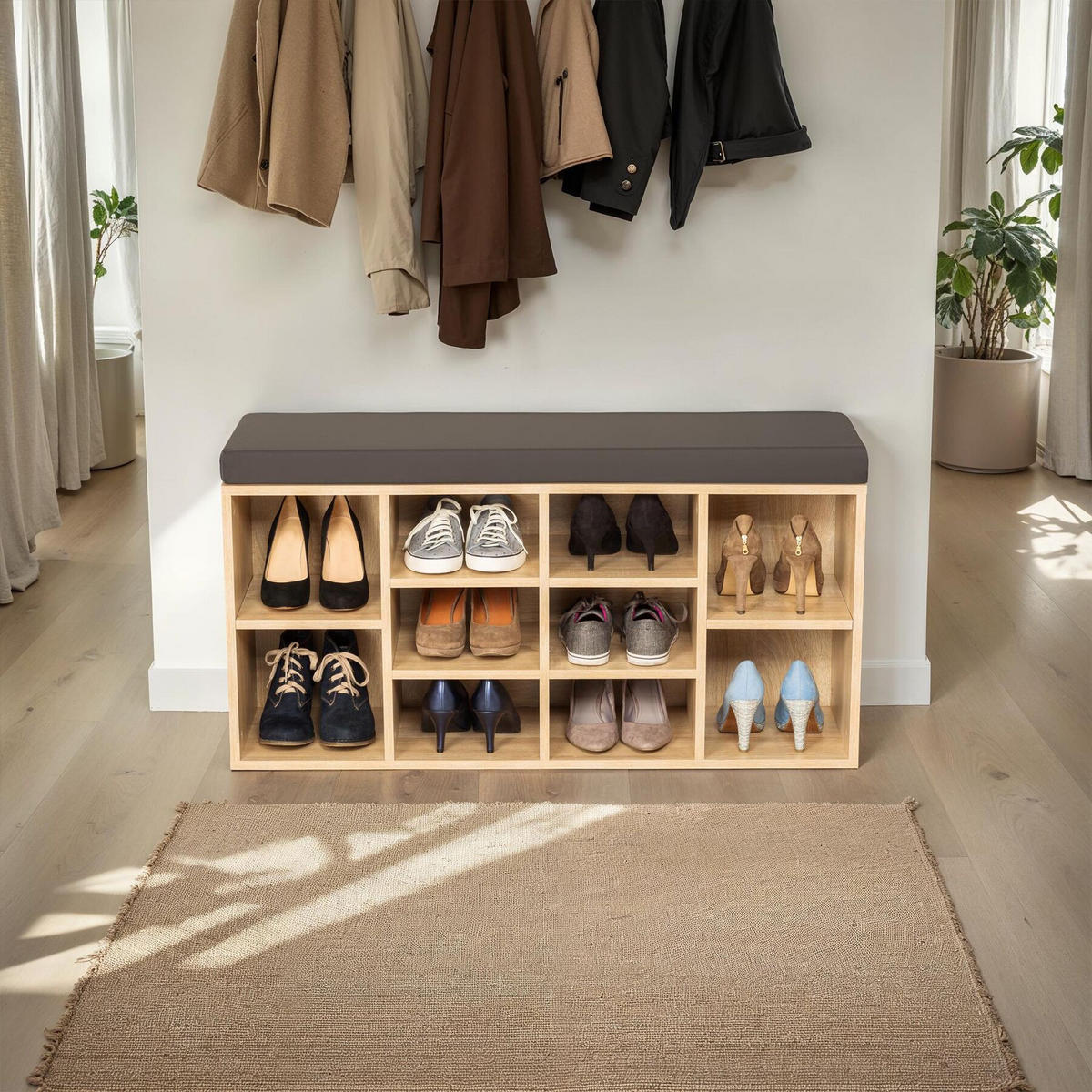 SCHUHSCHRANK Max,103,5 x 48 x 30 cm,dunkelgrau/eiche hell - Dunkelgrau/Eichefarben, Holz (30/48/103.5cm) - tectake