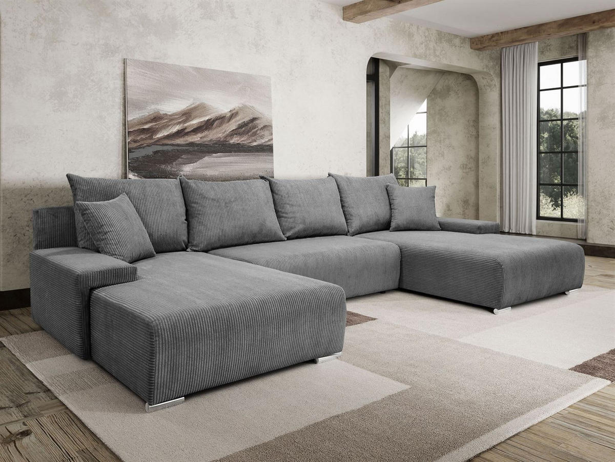 WOHNLANDSCHAFT LAVIO U mit Schlaffunktion und Bettkasten - Grau, Textil (348/93/188cm) - Lookway