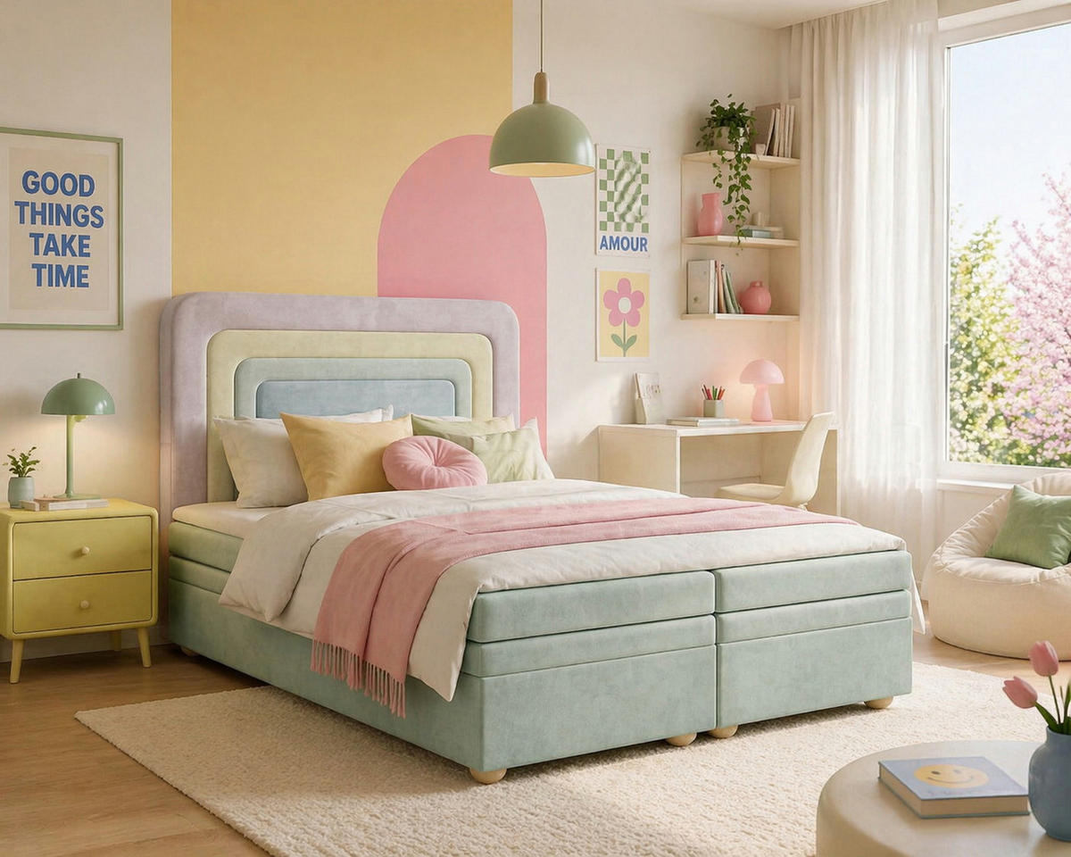 BOXBETT - Bett 10 NEST - Riviera - 140x200 cm - Modernes Polsterbett mit Bettkasten - Multicolor, Holz (140/200cm) - ROYAL24_MARKT