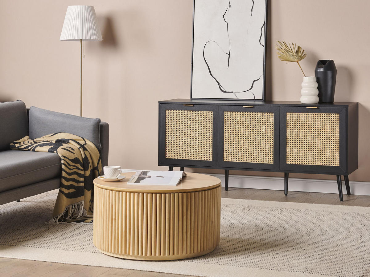 SIDEBOARD Schwarz Opoco - Beige/Schwarz, Holzwerkstoff (150/71/40cm) - Beliani