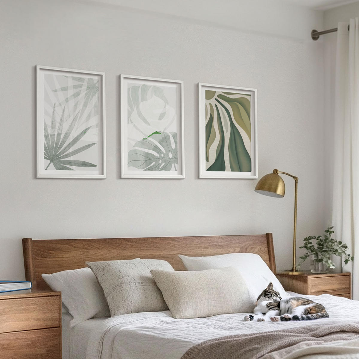 WANDBILDER 3er-Set - 40x60 cm Weißer Rahmen - Blätter von Pflanzen in Grün und Grau - Weiß, Kunststoff (40/60cm) - ArtPrintCave