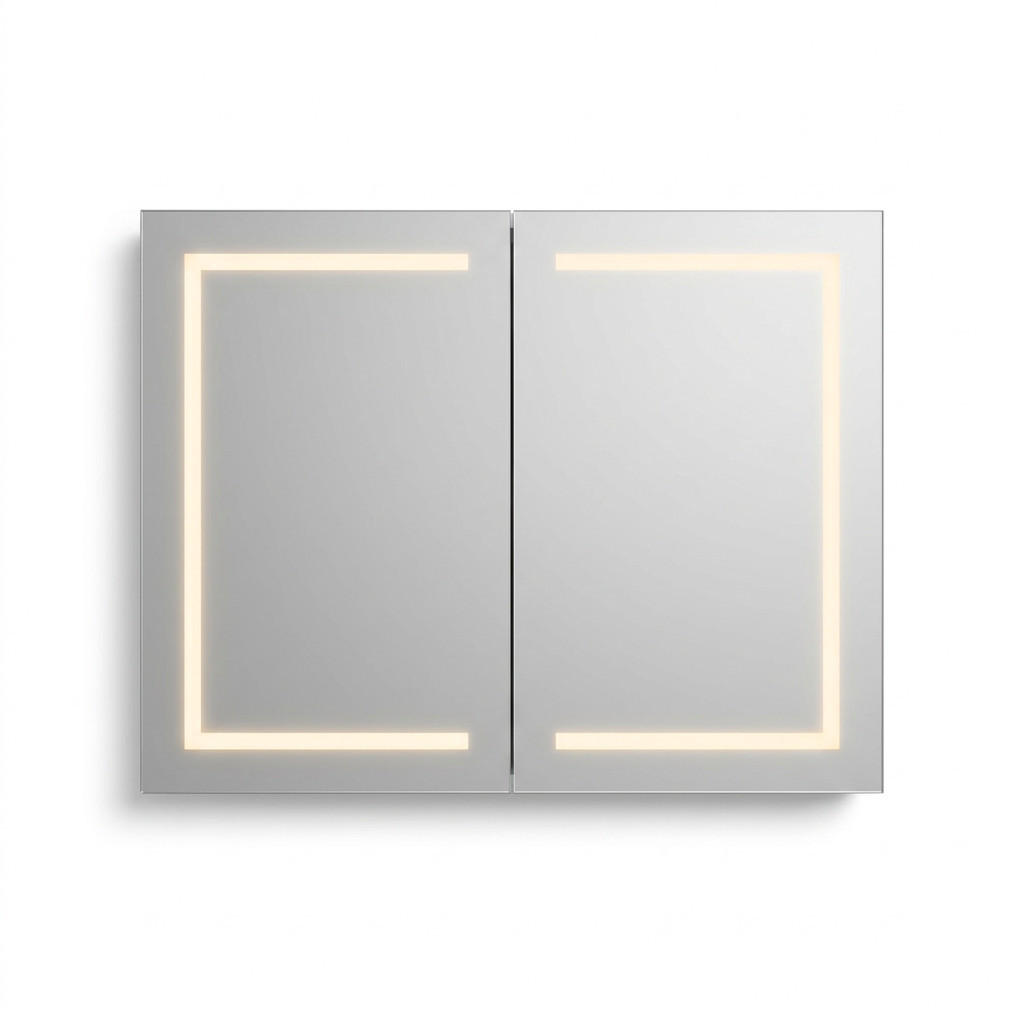 LED Spiegelschrank fürs Bad, Hängeschrank mit Spiegel - Weiß, Glas/Holz (60/80/13cm) - PARAFTA HOME