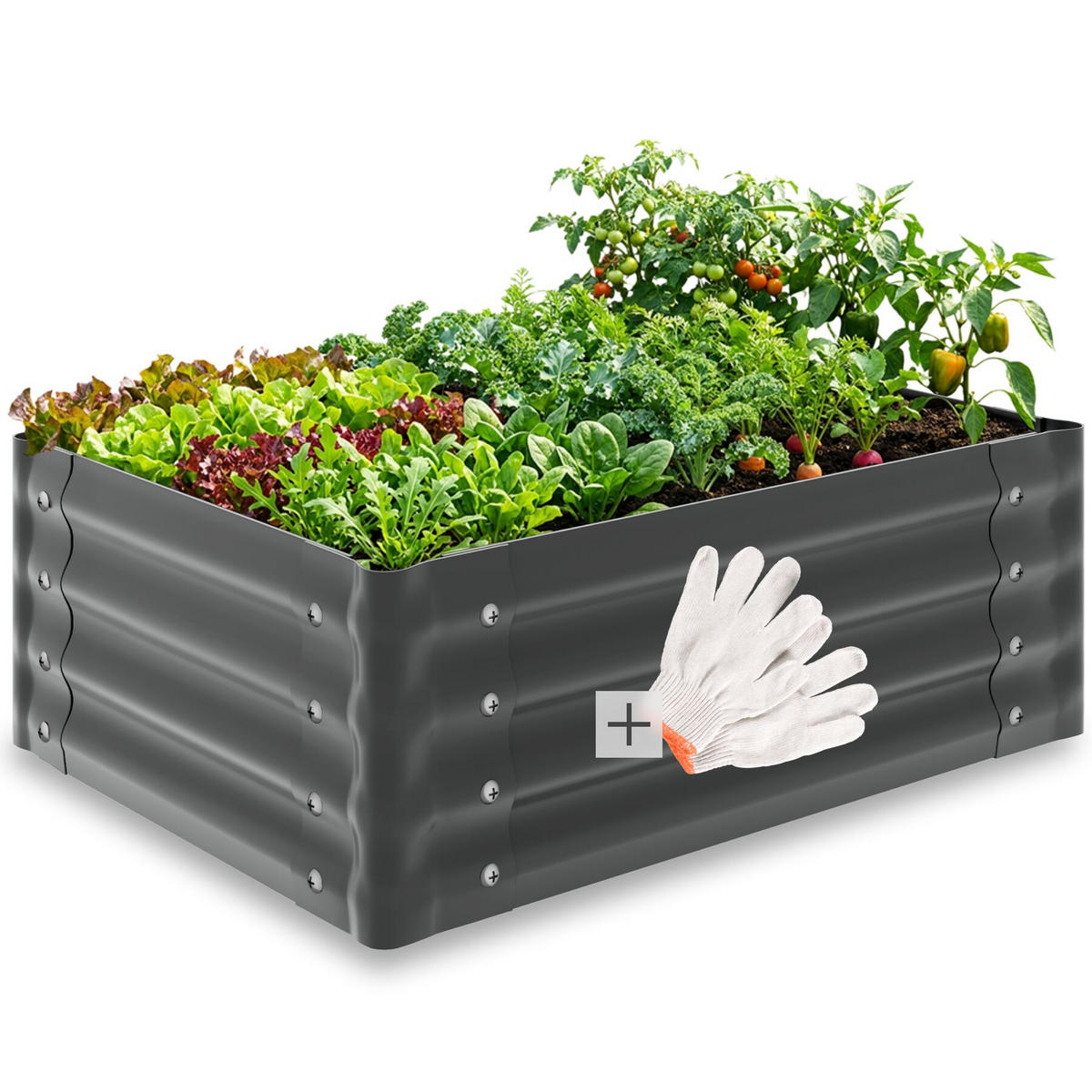 HOCHBEET Salvia verzinkt, 80 x 60 x 30 cm, 130 l, Stahl grau, inkl. Handschuhe - Grau, Metall (60/30/80cm) - tectake