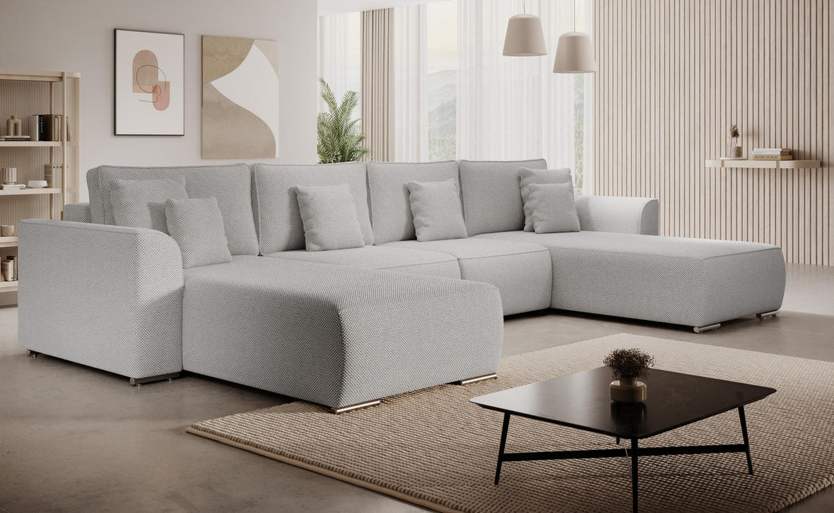 WOHNLANDSCHAFT GUSTO U Curio 80 mit Schlaffunktion - Grau, Textil (368/85/193cm) - Bedante